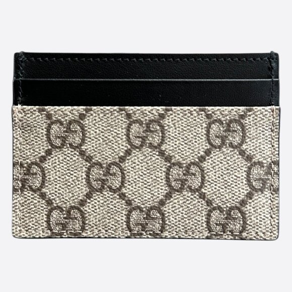 Gucci Black & Beige GG Monogram Card Holder - Picture 1 of 3